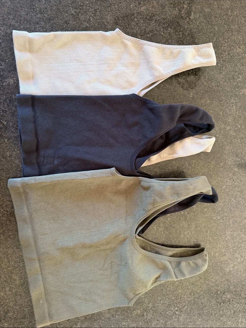By Together Ribbed Crop Tank Trio in White, Navy, and Olive